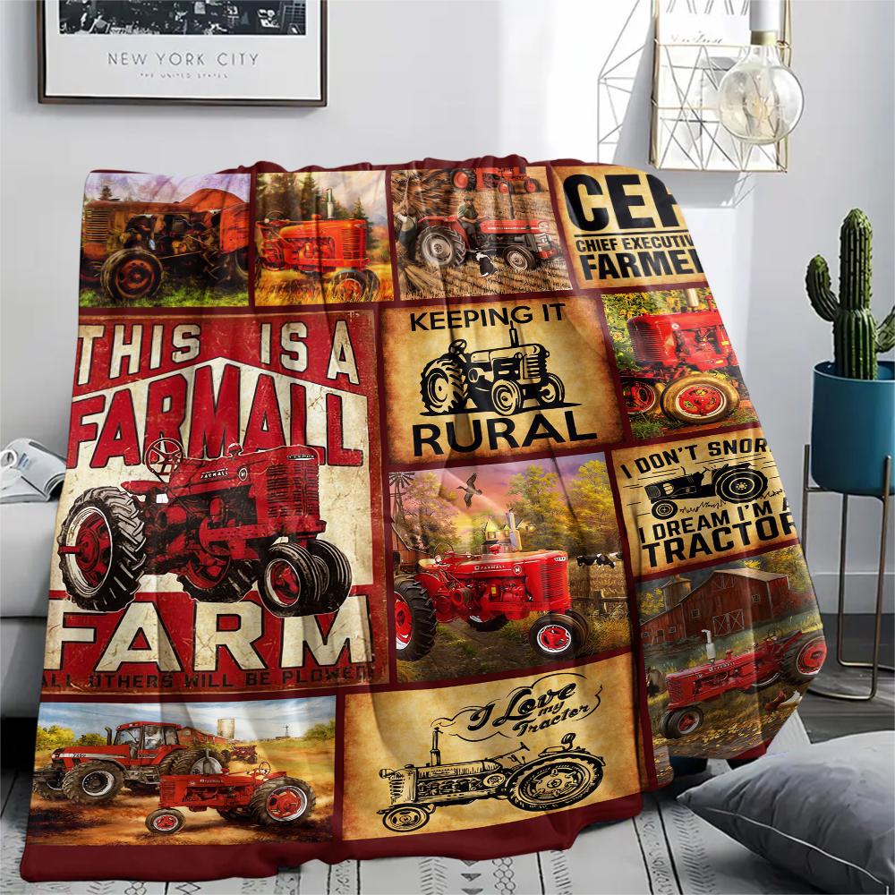 1Pc Tractor Truck Print Flannel Blanket, High quality Comfortable for All Seasons, Home Decor, Warmth and Comfort, Perfect for Christmas Gifts