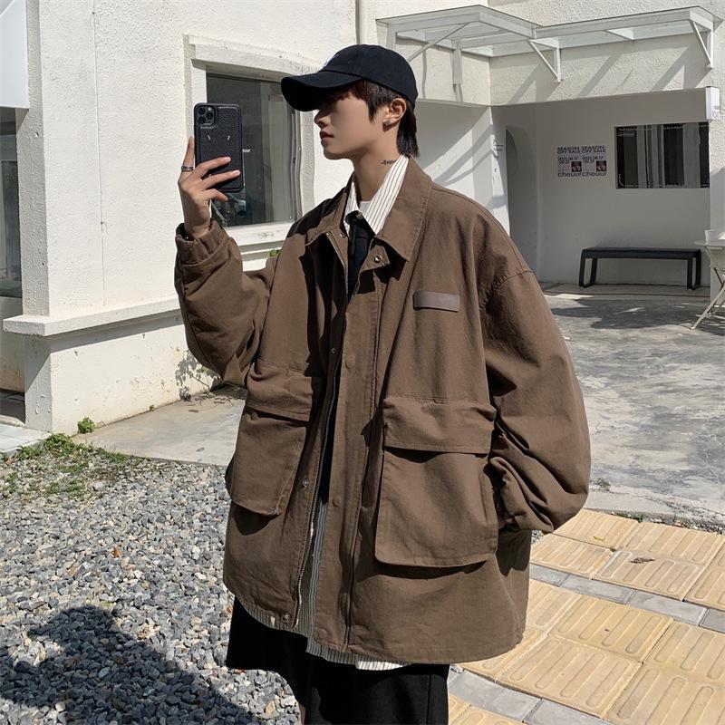 Men's Trendy High Street Loose Lapel Workwear Jacket - Spring/Autumn Hong Kong Style
