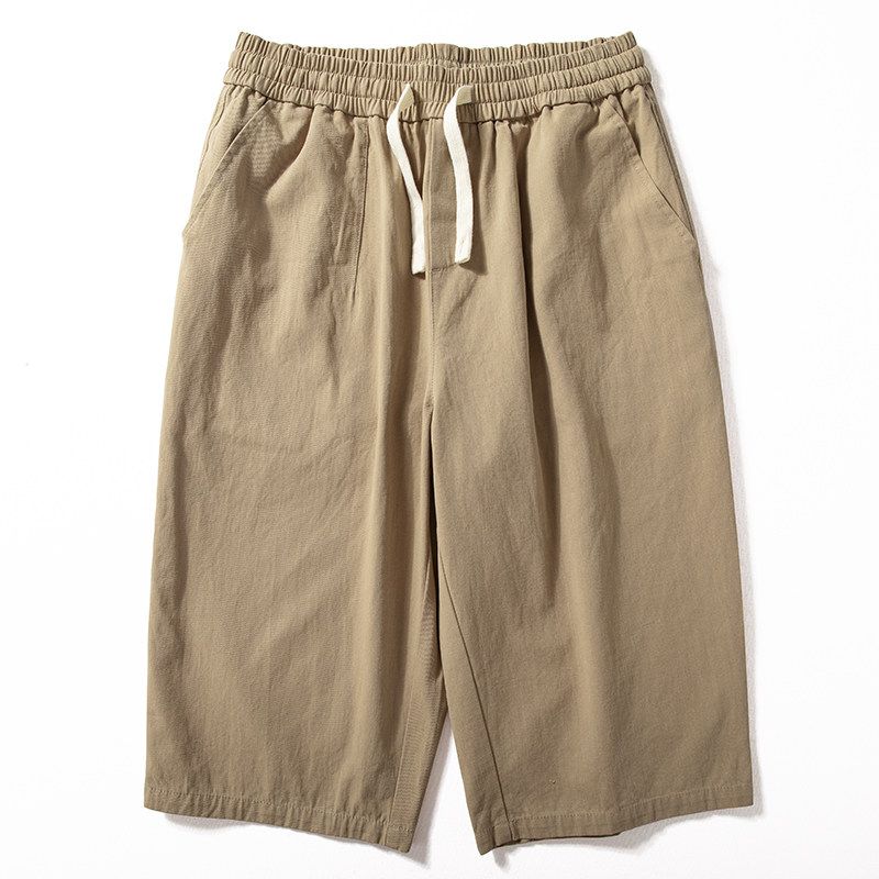 Spring and Summer Thin Minimalist Retro Straight Loose Casual Pants Khaki (Cropped Pants 1023) L