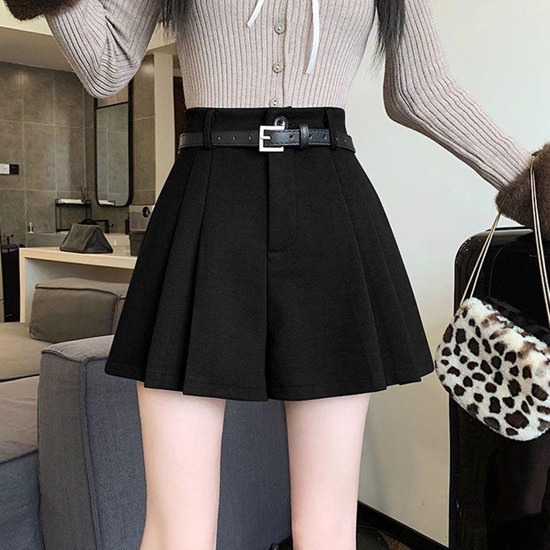 

Autumn & Winter High-Waist Woolen Pleated A-line Wide-Leg Casual Boot Shorts 2XL