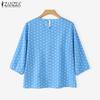 ZANZEA Women Casual Round Neck 3/4 Sleeve Polka Dot Print Loose Blouse