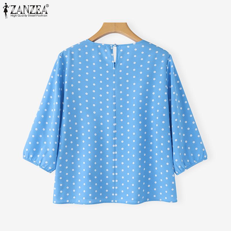 ZANZEA Women Casual Round Neck 3/4 Sleeve Polka Dot Print Loose Blouse