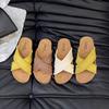 2025 Summer New Flat-bottomed Slippers Women's Wear Cross-toe One-word Drag Soft-bottomed Casual Versatile Cool Slippers