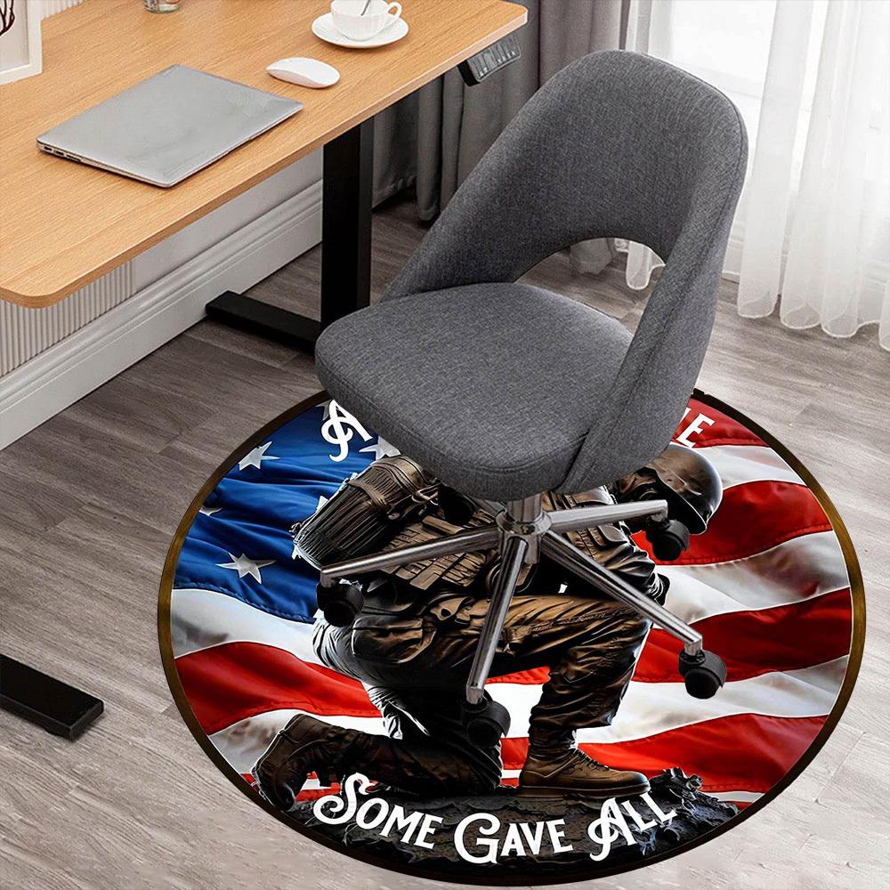 1pc Soldier Flag Round Chair mat office Area Rug - Non-Slip, Floor Mat for Office, Bedroom, Ideal home decor gift c0112024