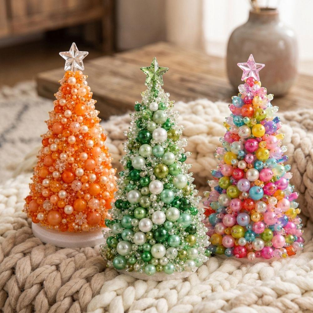 Kit Creativo Albero di Natale Colorato Set di Tessitura con Mini Perline Scintillanti Decorazione da Tavolo