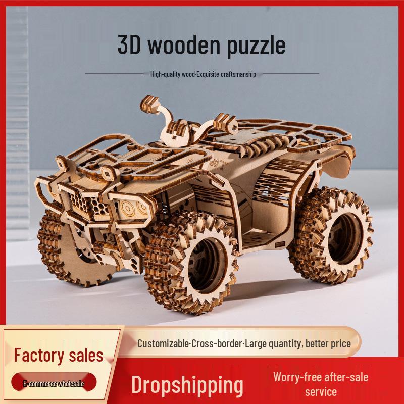 3D Stereo Wooden Beach Car Puzzle - DIY Educational Toy & Desk Ornament for Children