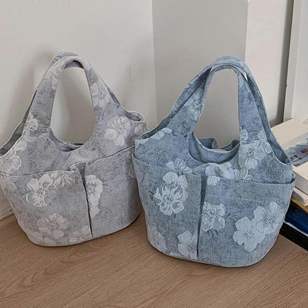 Functional Embroidered Carry Bag Soft Handag For Ladies Large Inside With Safe Magnetic Snap For Phone And Keys Gray