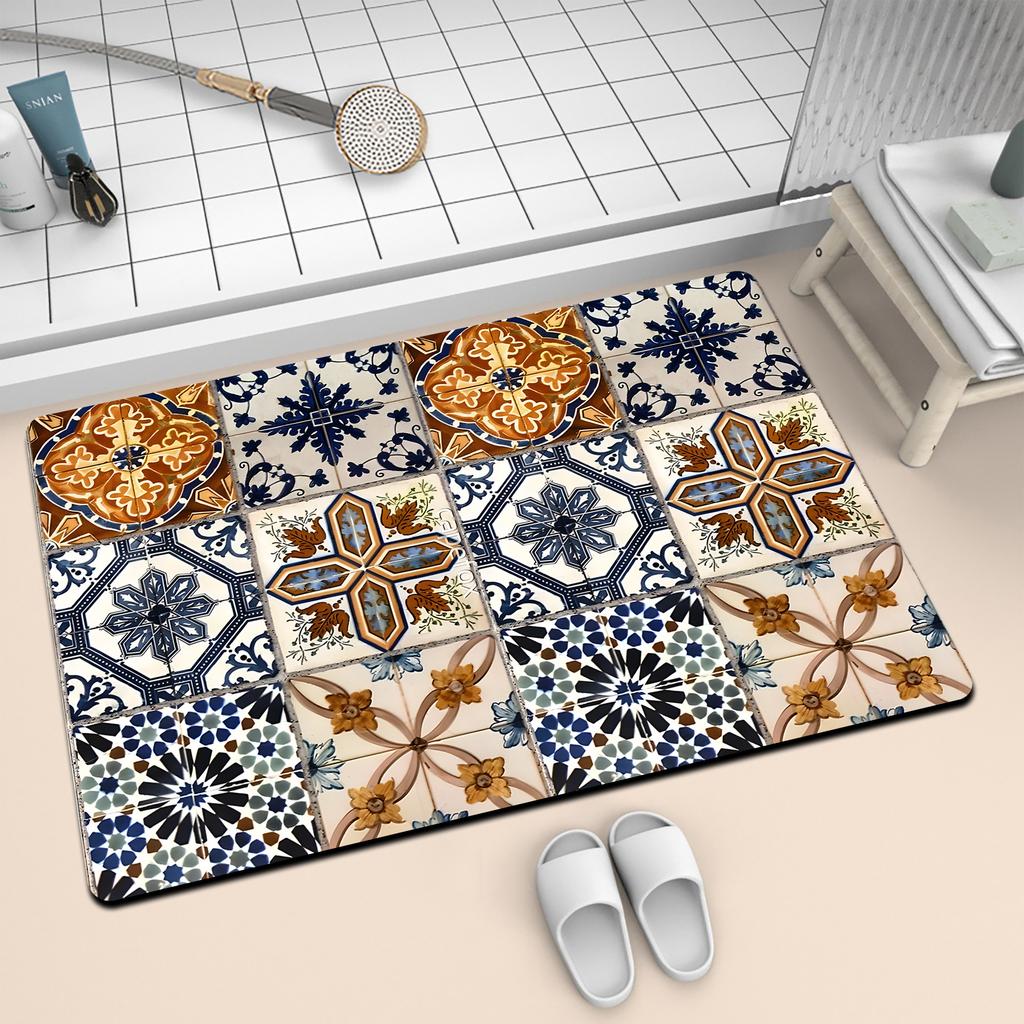 Retro Tile Carpet Entry Door Mat Non-Slip Foot Mat