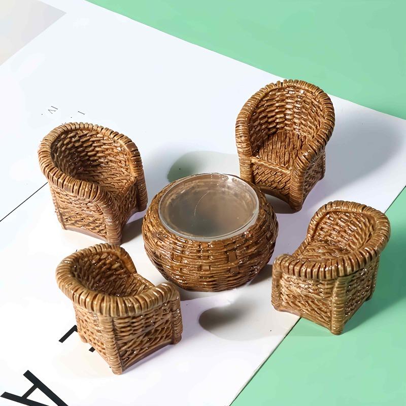 Bamboo Woven Furniture Resin Ornaments Handicrafts Creative Home Decor Accessories 1 Table+4 Chairs