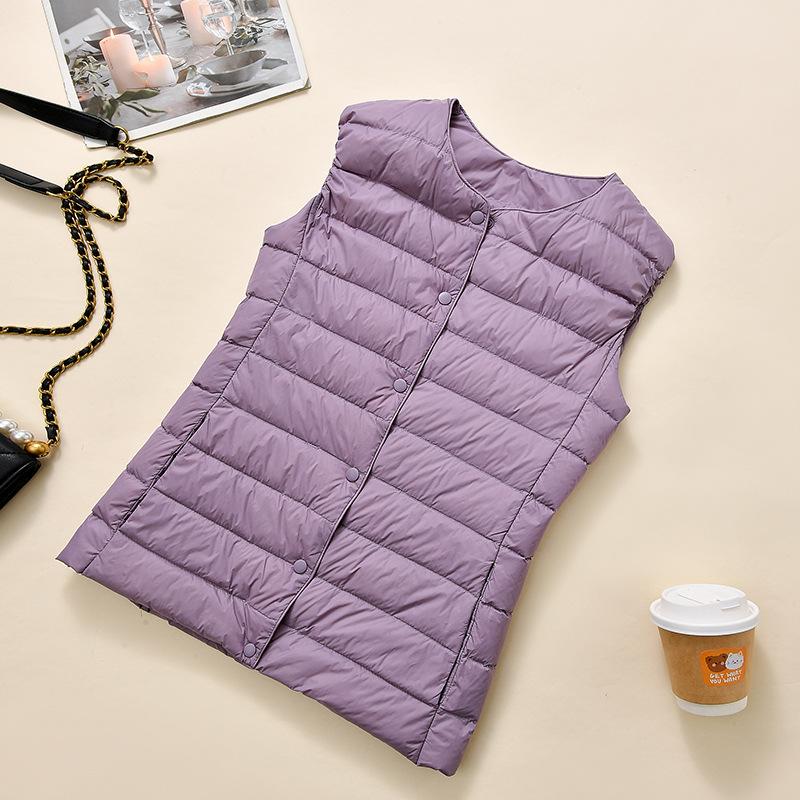 Gilet Dowm ultraléger automne hiver pour femmes d'âge moyen 2024 nouveau col rond rembourré sans manches vestes chaudes grande taille
