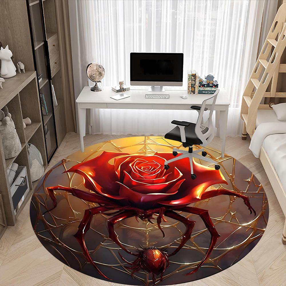 1PC Rose Spider Office Round Area Rug, Indoor Mat Suitable For Office, Under Office Chairs Bedroom Living Room Home Decor, Room DecoT1223082