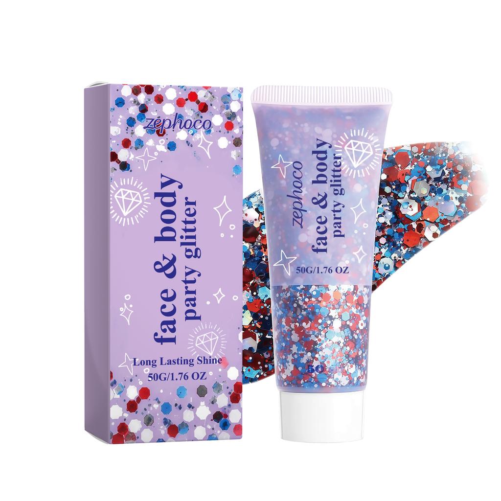 Face and Body Glitter Gel Long Lasting Shine Suitable for Party Use Water Resistant Cosmetic Gel 50g Tube