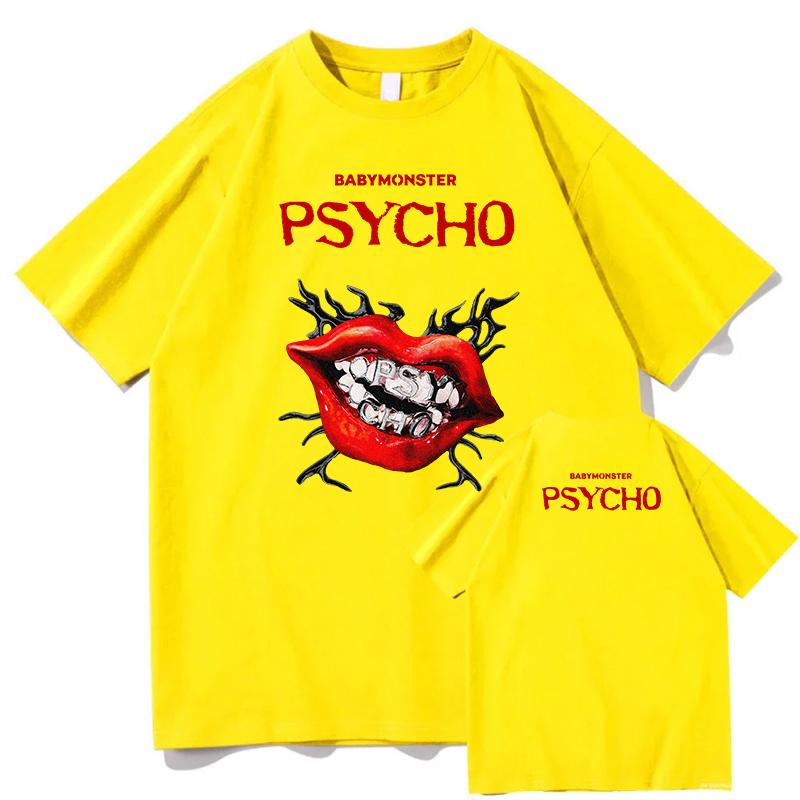 Nouveaux T-shirts BABYMONSTER PSYCHO Impression Graphique T-shirts en Coton Coupe Ample Mode T-shirt Femme Vêtements Homme Hauts de Qualité Streetwear