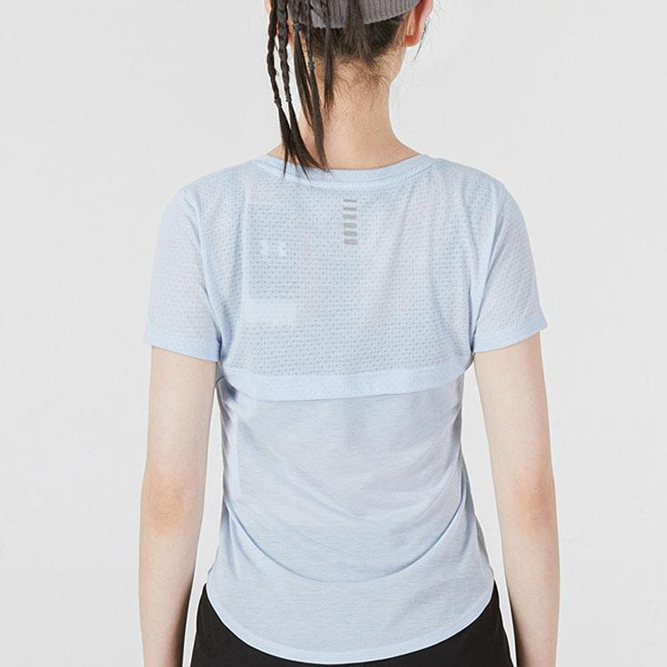 Under Armour Solid Color Crew Neck T-Shirt Women Tops Light-Blue 1361371-438