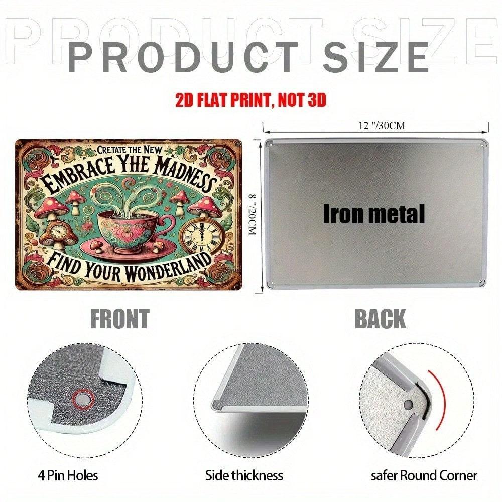 Vintage Metallschild "Embrace the Madness", 2D-gedruckte skurrile Kunst, Böhmisches Zuhause Inspirierender Deko-Akzent