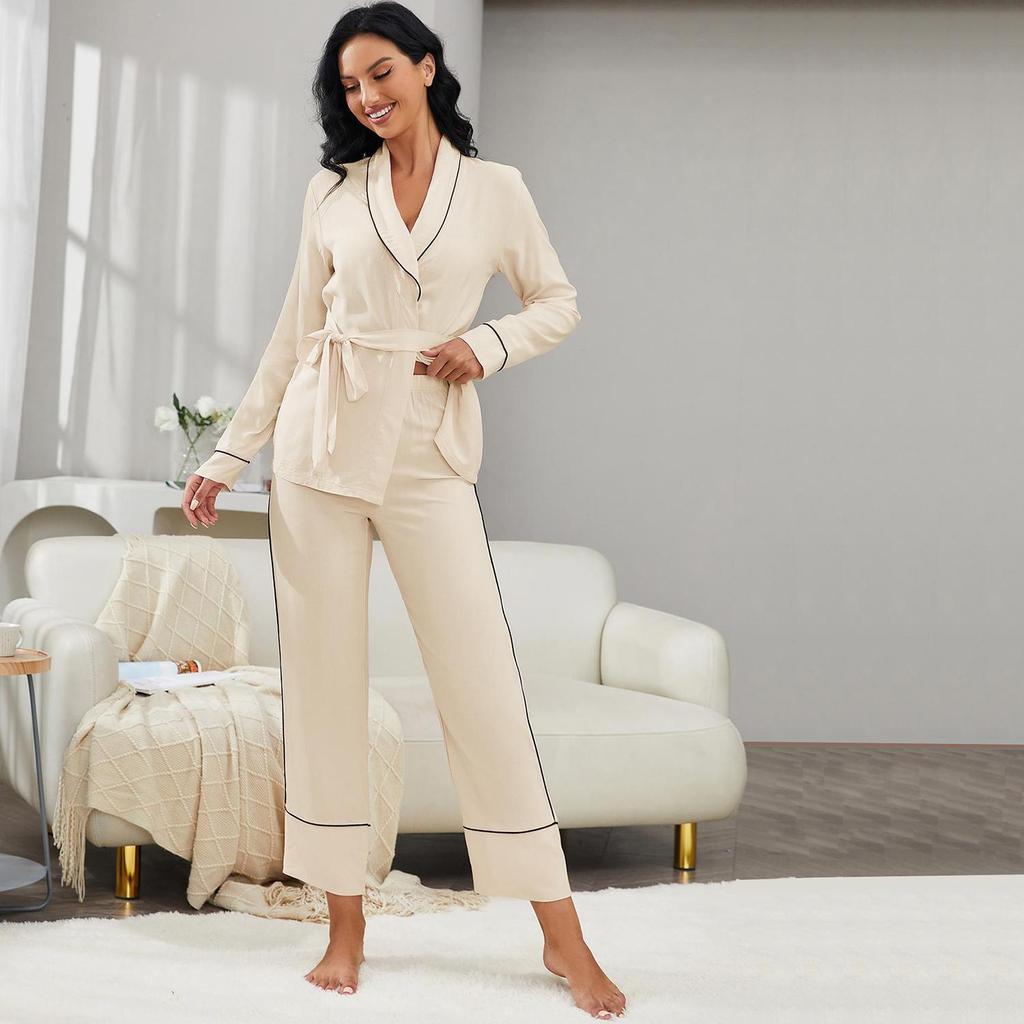 Women’s Sleeping Suits BRIGHT DEER Long Sleeves Robes Long Pants Set 2 Pieces Pajamas Home Clothing Sleep Lounge Wear