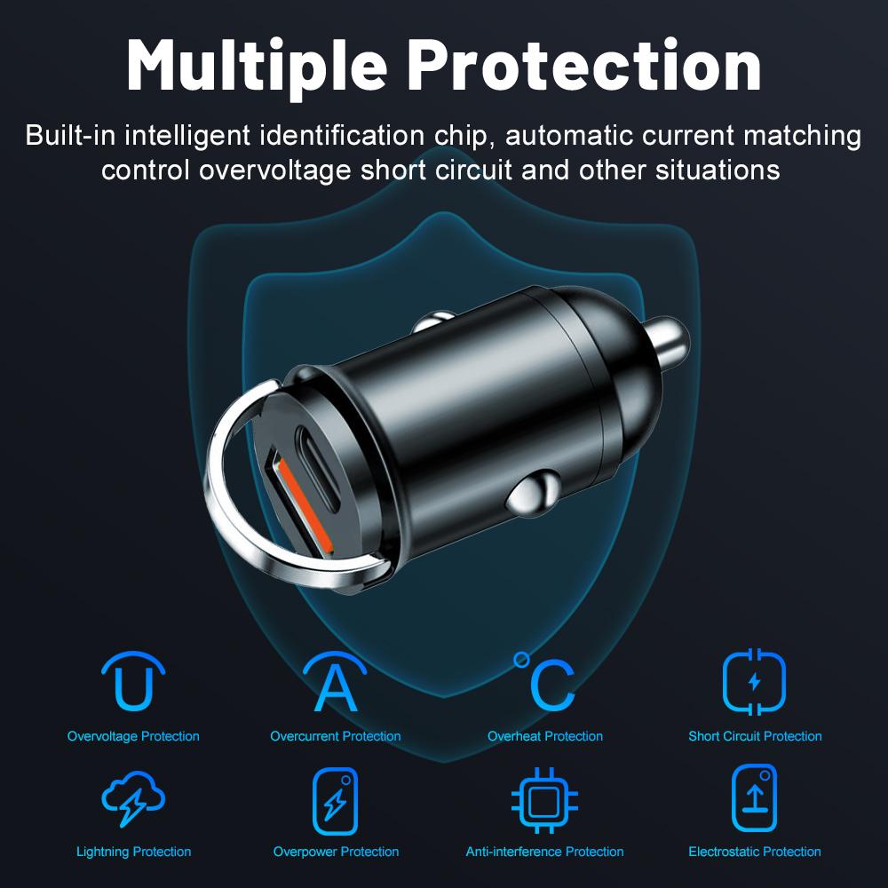 200W Dual USB Car Charger Fast Charging Mini Pull Ring Car Phone Charger for Iphone Xiaomi Huawei Ipad Universal Car Lighter