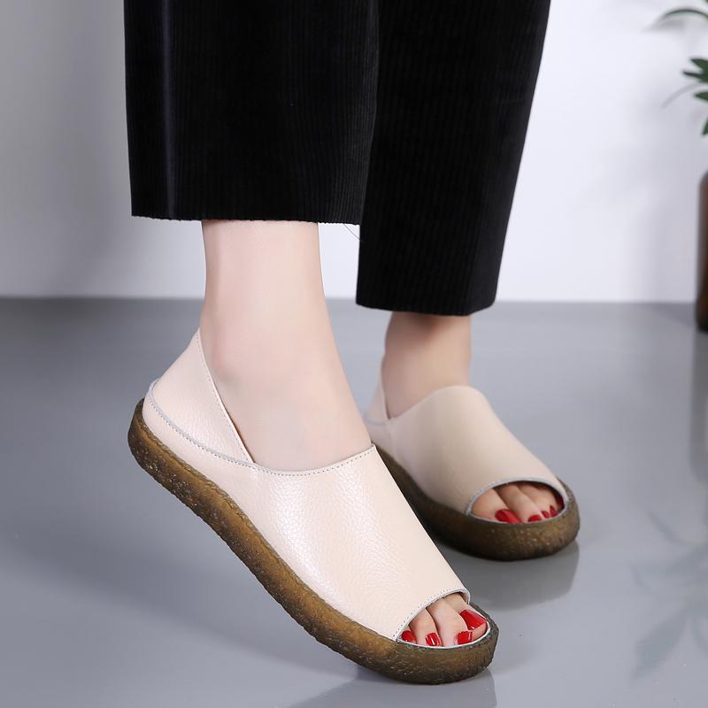 Sandales Romaines pour Femmes Extérieur Décontracté Cuir Blanc Chaussures Plates Grandes Tailles Creuses Bout Ouvert Chaussures d'Été pour Fille