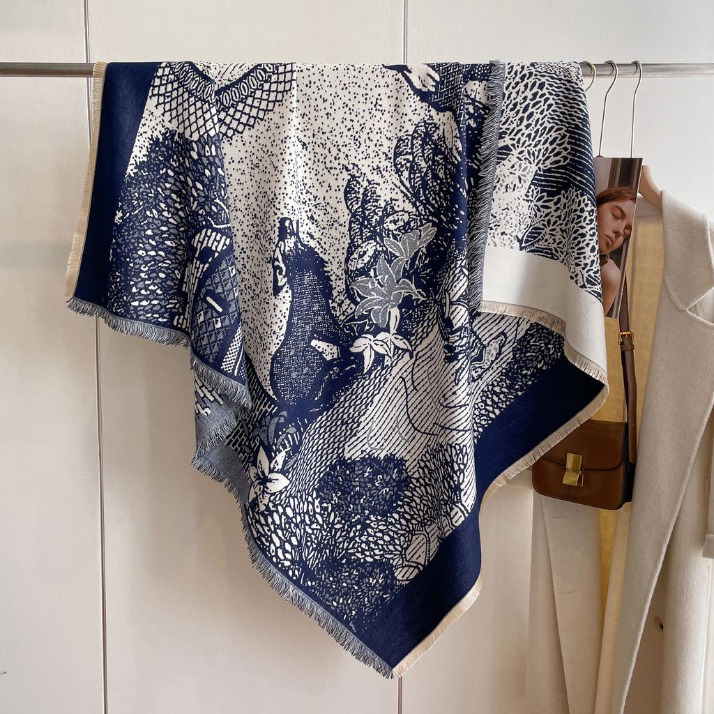 Korean Version Of Imitation Cashmere Scarf Women'S Winter Warmth Thickened Versatile Animal Tassel Square Scarf Shawl Scarf