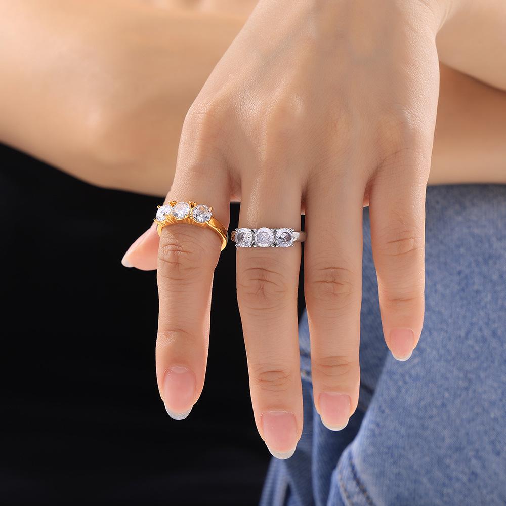 Elegant French Minimalist Gold-Plated Titanium Ring Set with Cubic Zirconia