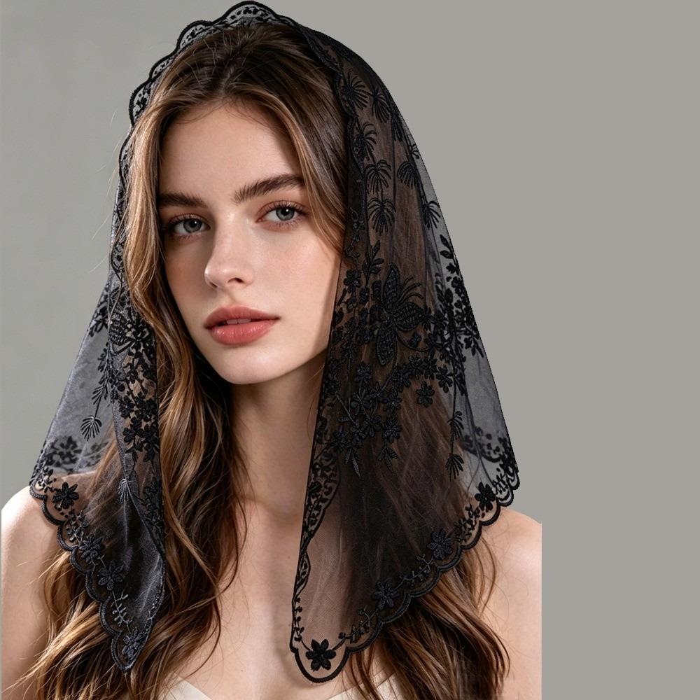 Lightweight Embroidery Edge Sheer Mesh Scarf Floral Wrap Scarf Wedding