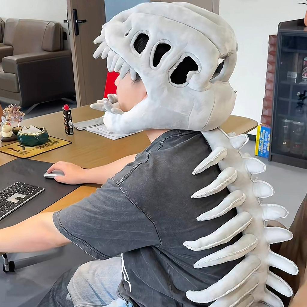 Dinosaur Skeleton Head Hood Plush Costume with Bone Frame for Kids Adults, Cute Dinosaur Skeleton Suit Cosplay Toy Gift 90/120cm