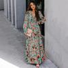 2025 Women's Fashion Long Sleeve Evening Dress - European & American Print Design