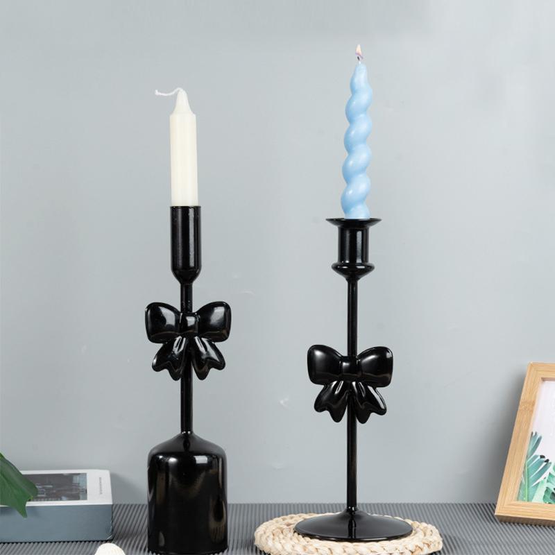 1PC Glass Halloween Bow Taper Candlesticks Elegant Table Centerpieces Tabletop Decor for Dinners Black Weddings 4 Styles