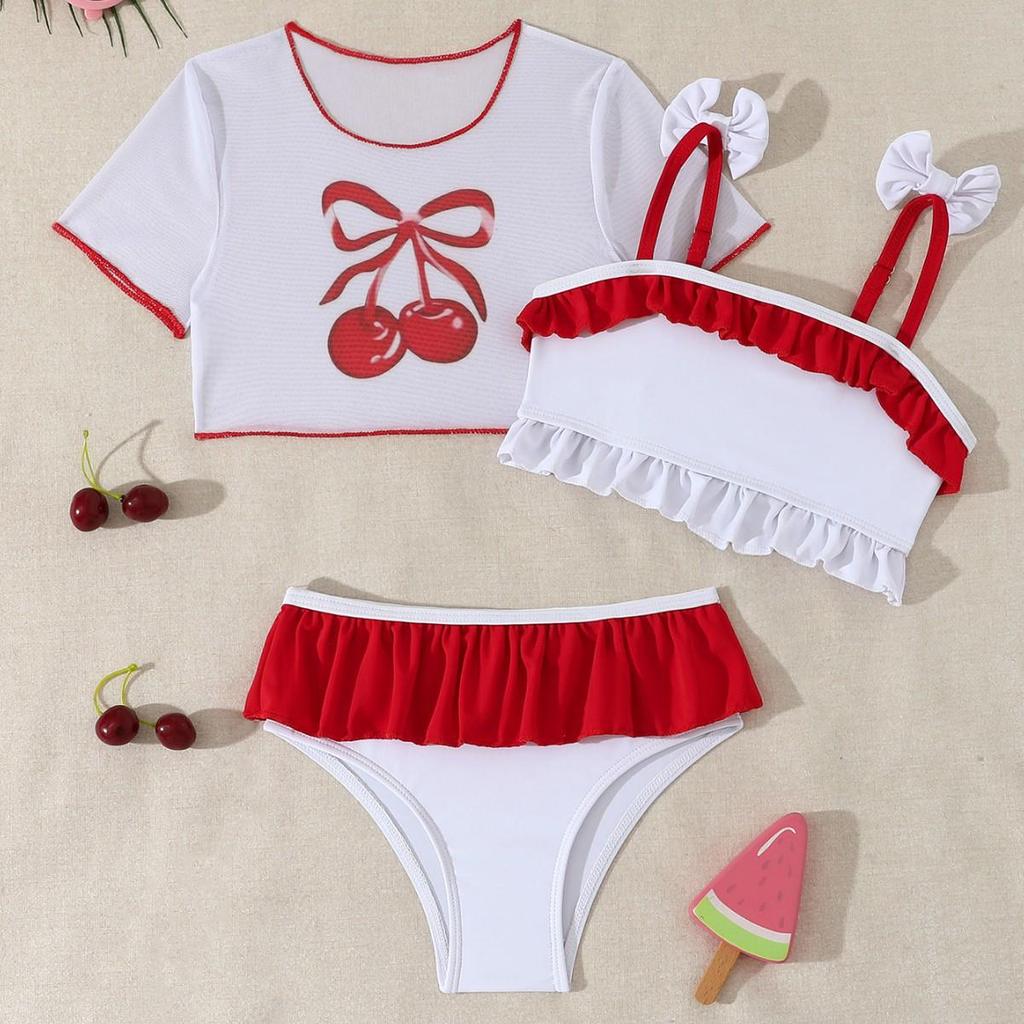 2026 New European & American Girls' Three-Piece Bikini Swimwear Set