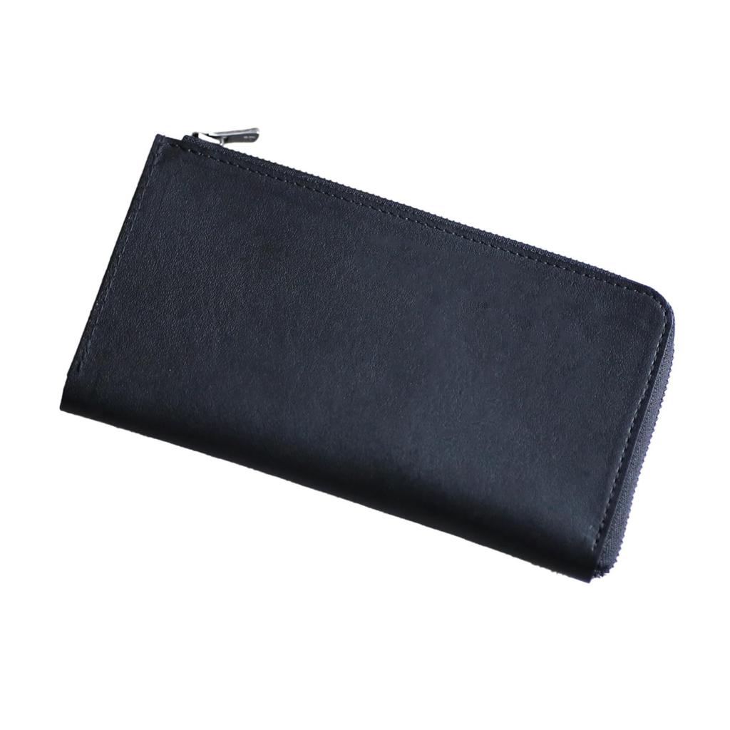 il modo ZIP zipper genuine leather small long wallet [STATUSY] Japanese-made L-shaped (Black, Right-Handed)