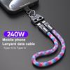 C To C 240W Charging Cable 2-in-1 Cell Phone Lanyard Wearable Bracelet Portable 5A Fast Charging USB-C Data Cable for Smartphones Tablets Laptops