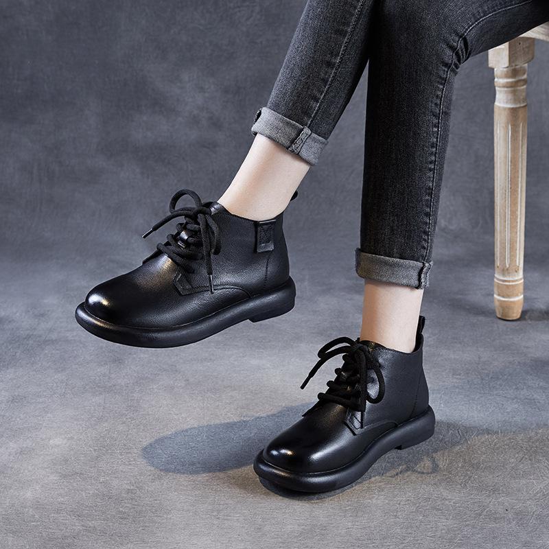 Leather Short Boots Women's Platform Martin Boots Autumn and Winter Thick Heel Women's Boots Leather Shoes Spring and Autumn Versatile Single Boots