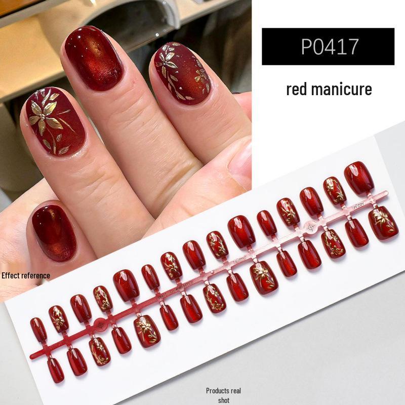 Festive Koi Lucky Red Cat Eye Wearable Nails - 30-Piece Set for New Year & Spring Celebrations
