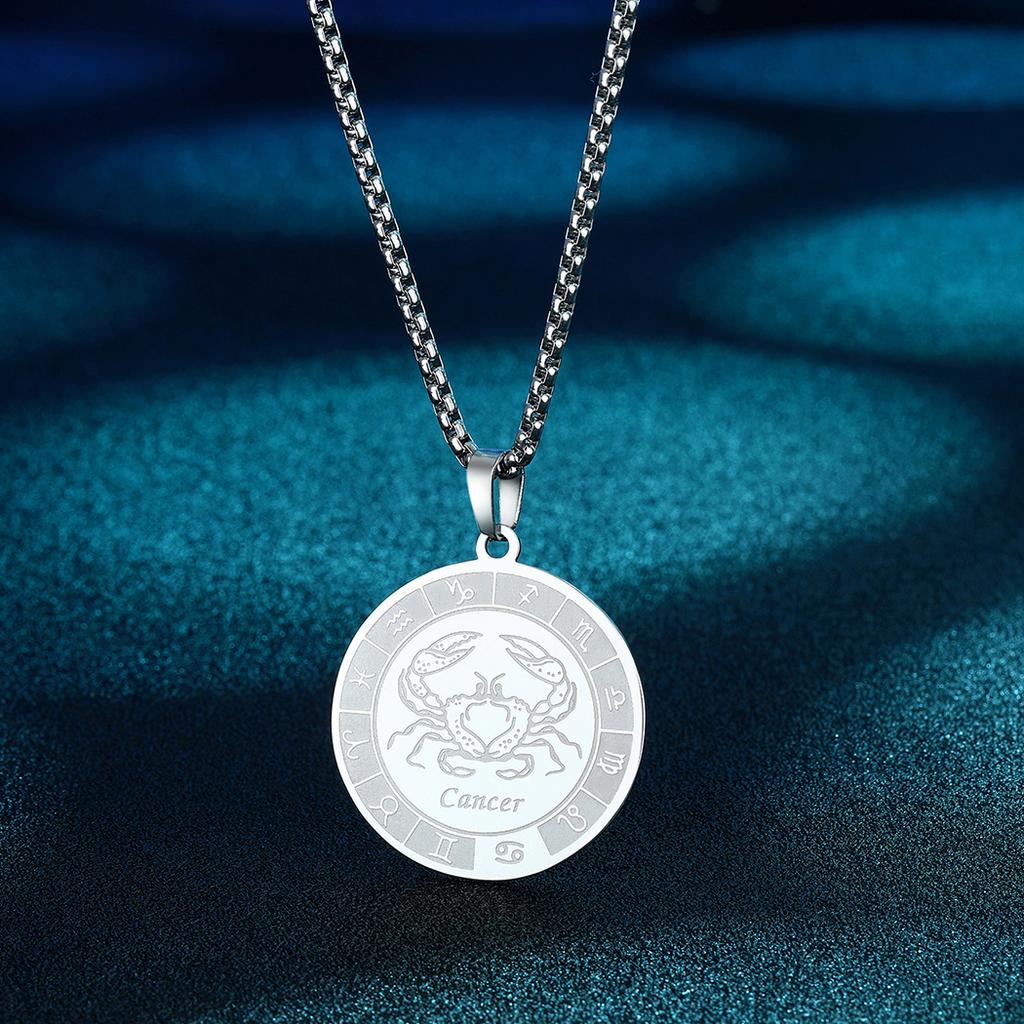 Kinitial Stainless Steel Cancer Zodiac Necklace Pendant for Women Girls Twelve Constellation Chocker Necklaces Jewelry Gift