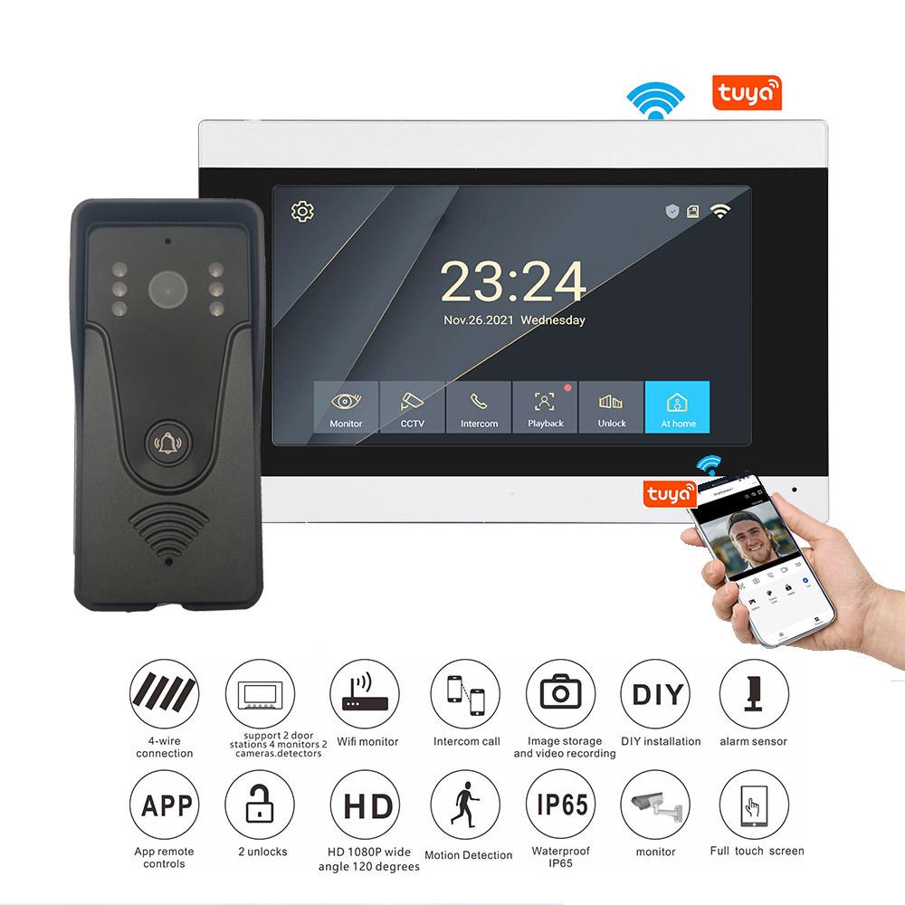 WIFI TUYA 4-Wired 7-Inch Touch Screen 1080P HD IP65 Waterproof PIR Motion Detection Night Vision Smart Intercom Video Door Phone