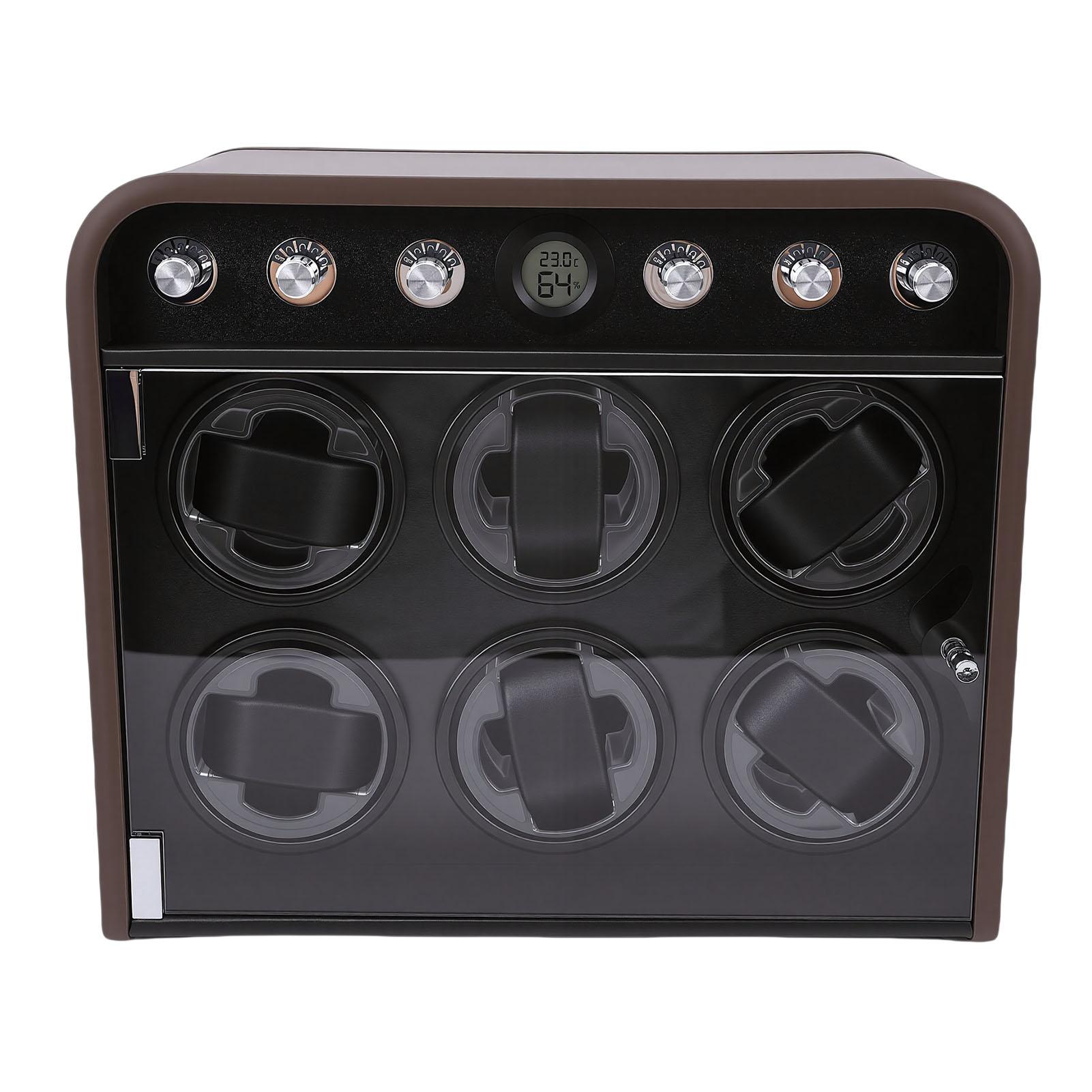 Watch Winder 10dB Quiet 5 Modes Automatic Watch Winding Box with LED Ambiance Light for 6 Watches gray