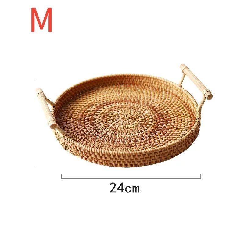 Rattan Storage Baskets with Handle Woven Organizer Storage Boxes Severing Tray Food Sharing Decoration Plate Kitchen Accessories