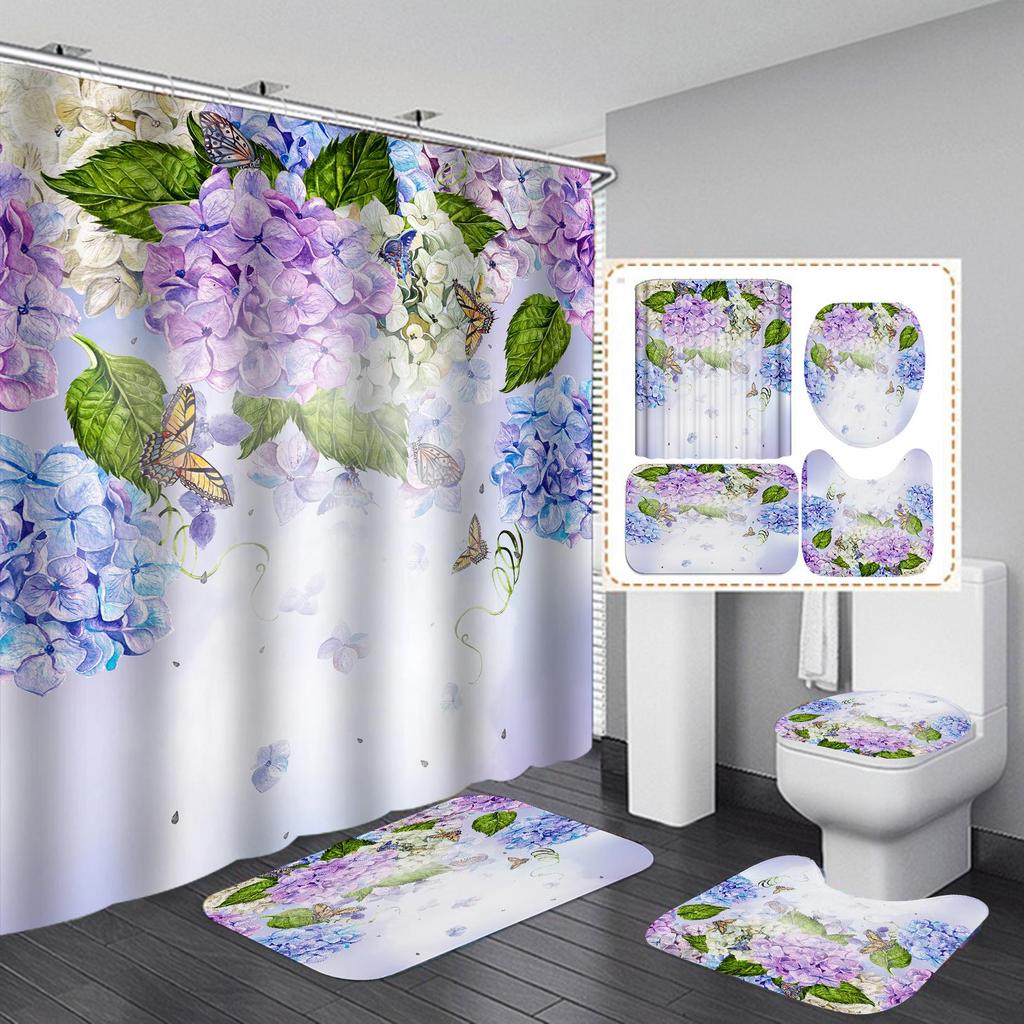 Xiyin Waterproof High Definition Shower Curtain Set - Four-Piece, No-Drill Partition for Bathroom or Hotel.