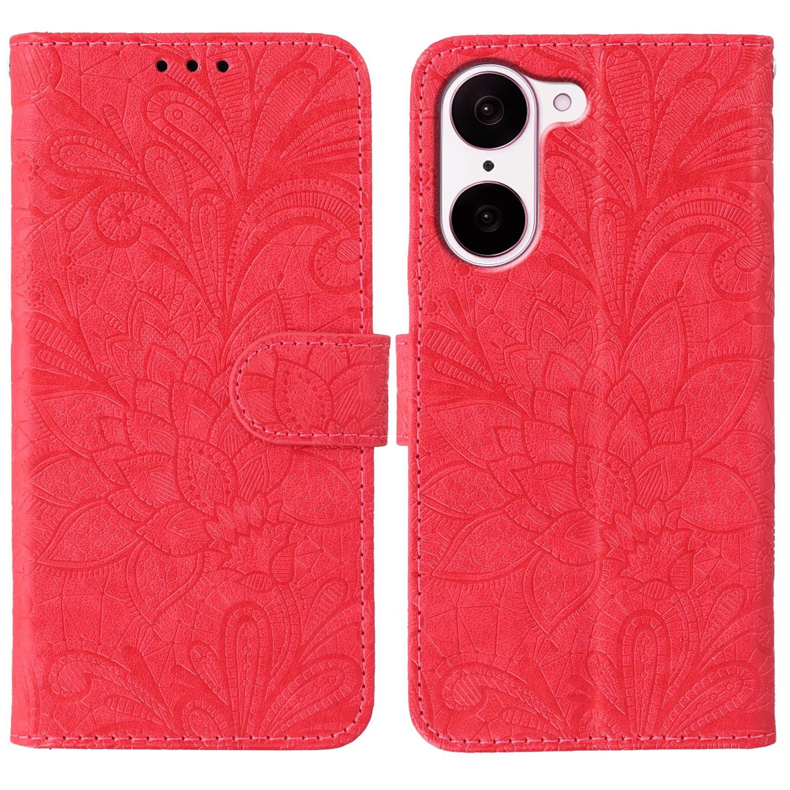 

For OnePlus Nord CE5 5G/Ace 5 Racing 5G Case Lace Flowers PU Leather Flip Wallet Phone Cover Red