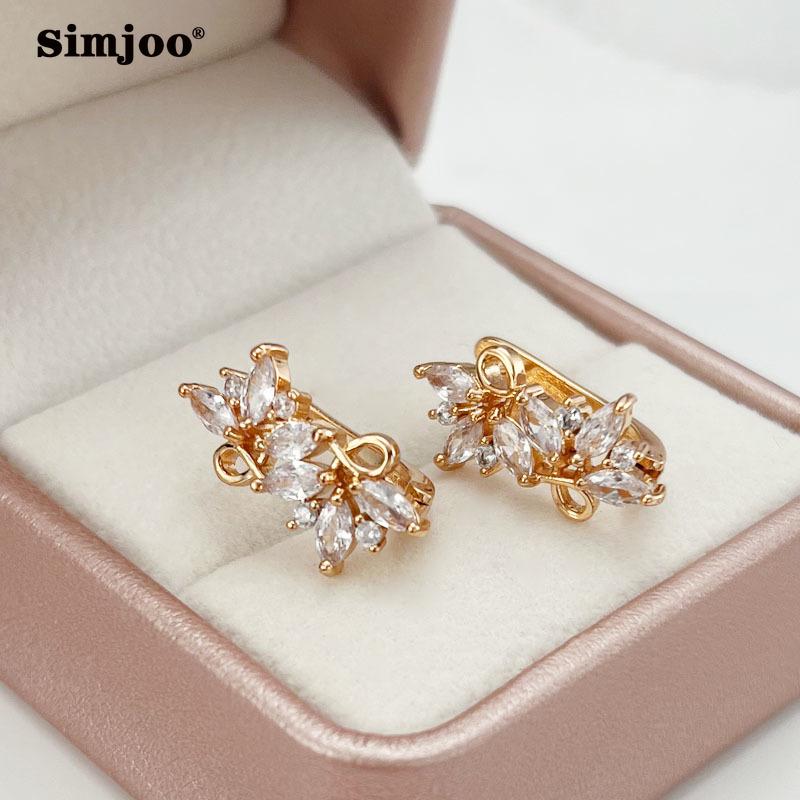 SIMJOO Stilvolle Zirkon-Ohrringe Einfaches Design Hohl-Ohrringe für Damen