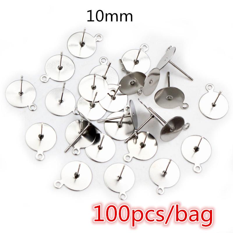 50-100pcs/lot No Fade Stainless Steel Gold Color Blank Earring Stud Fit 4 5 6 8 10 12mm Cabochon Cameo Settings Accessories DIY