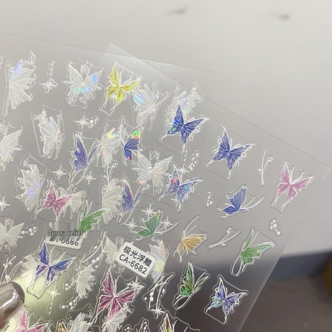 

Переливающиеся наклейки для ногтей с бабочками - Весенняя коллекция «Супер фея» Aurora Colorful Butterfly 1 Sheet