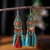 Fashion Bohemian Big Waterdrop Geometric Hollow Tassel Earrings For Women Wooden Beads Handmade Boho Female Wedding Drop Zircon