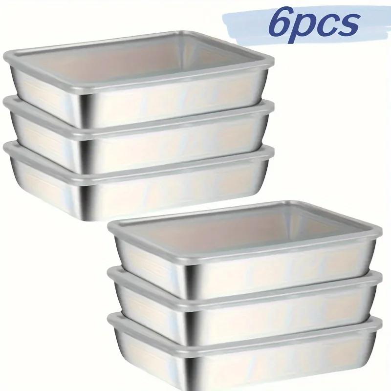 

6pcs Large Stainless Steel Square Food Storage Containers Transparent Lids Leak-Proof Stackable Ideal for Meat Kitchen Storage