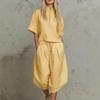 European and American Cross-border Women's Clothing Summer Casual Suit Semi-zipper Shirt Short-sleeved Top Drawstring Wide-leg Cropped Pants Two-piece
