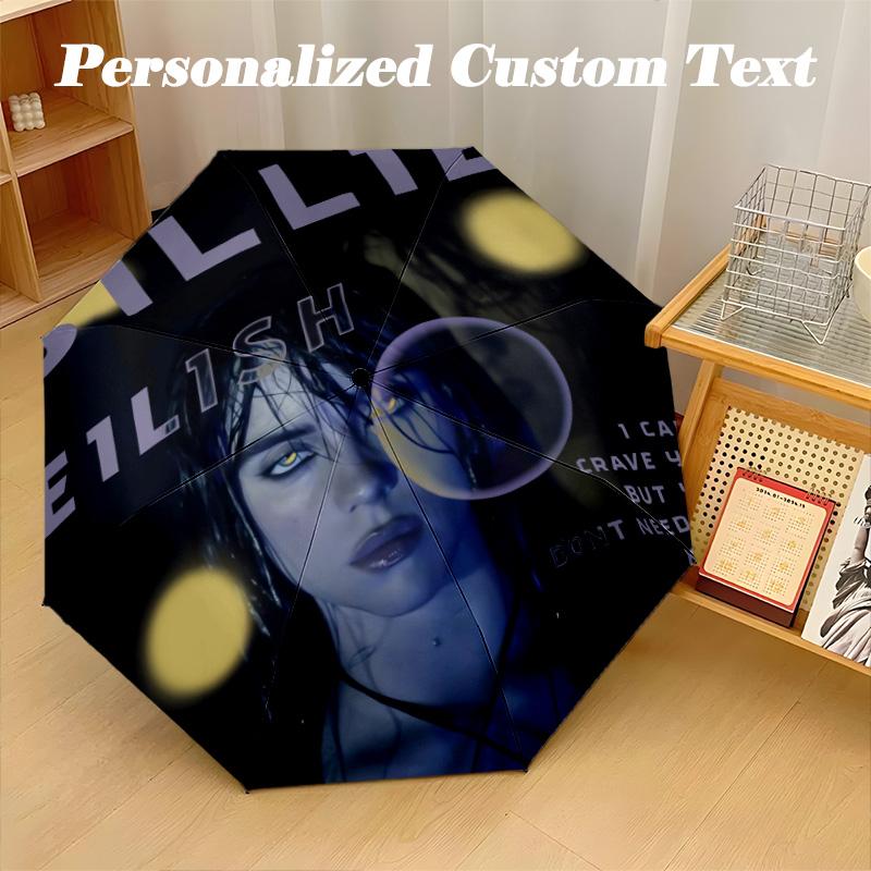 Portable Auto Folding Umbrella,Billie Eilish 8 Rib Waterproof Umbrella For Camping Commute