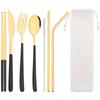 8pcs Gold Travel Dinnerware Knife Fork Spoon Chopsticks Straw Cutlery with Bag Mirror Stainless Steel Flatware Kitchen Tableware