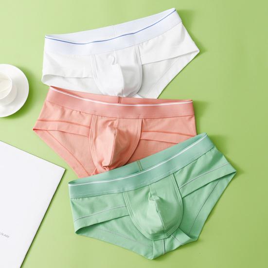Men Slim Fit Underwear Low-rise Solid Color Briefs Big U-convex Design Elastic Waistband