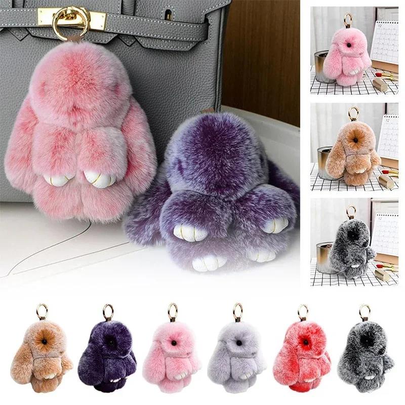 Süße Langohr-Kaninchen Schlüsselanhänger Echter Nerzfell Kaninchenpuppe Anhänger Spielzeug Schmuck Bommel Anhänger Geschenke Handtasche Plu C9M0