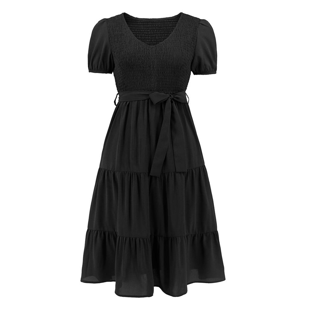 Women's Round Neck Short Sleeve Patchwork Cake Dress Casual Dress Commuting Dress